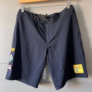 Quiksilver Pacifico Board Shorts Mens Black Surf Silk Swim Patches Size 31